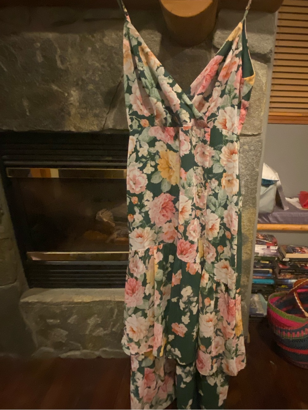 Lulu's Green Floral High-Low Maxi Dress with Pink and Cream Blooms